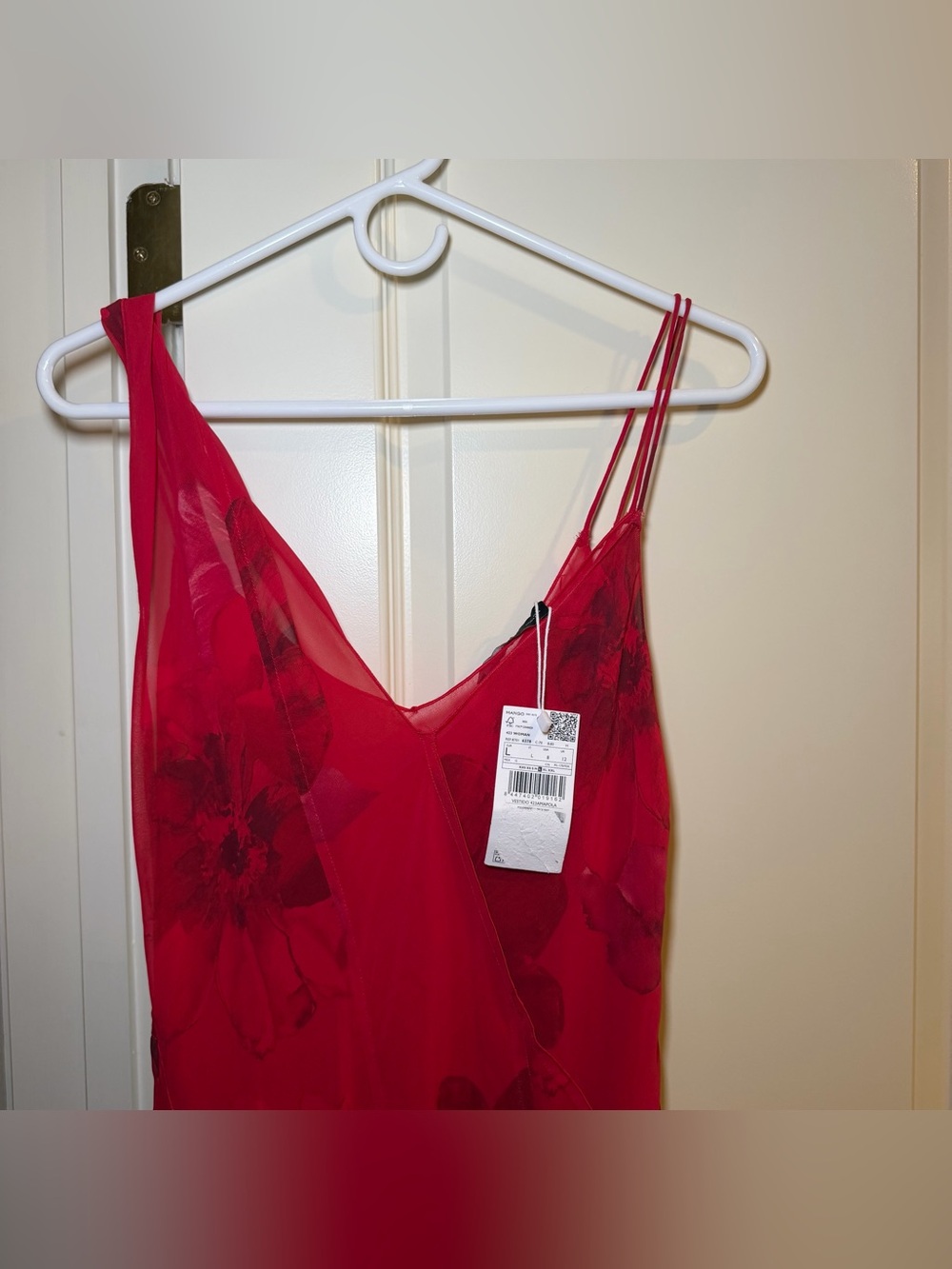 NWT Mango Red Floral Asymmetrical Sleeve Midi Dress